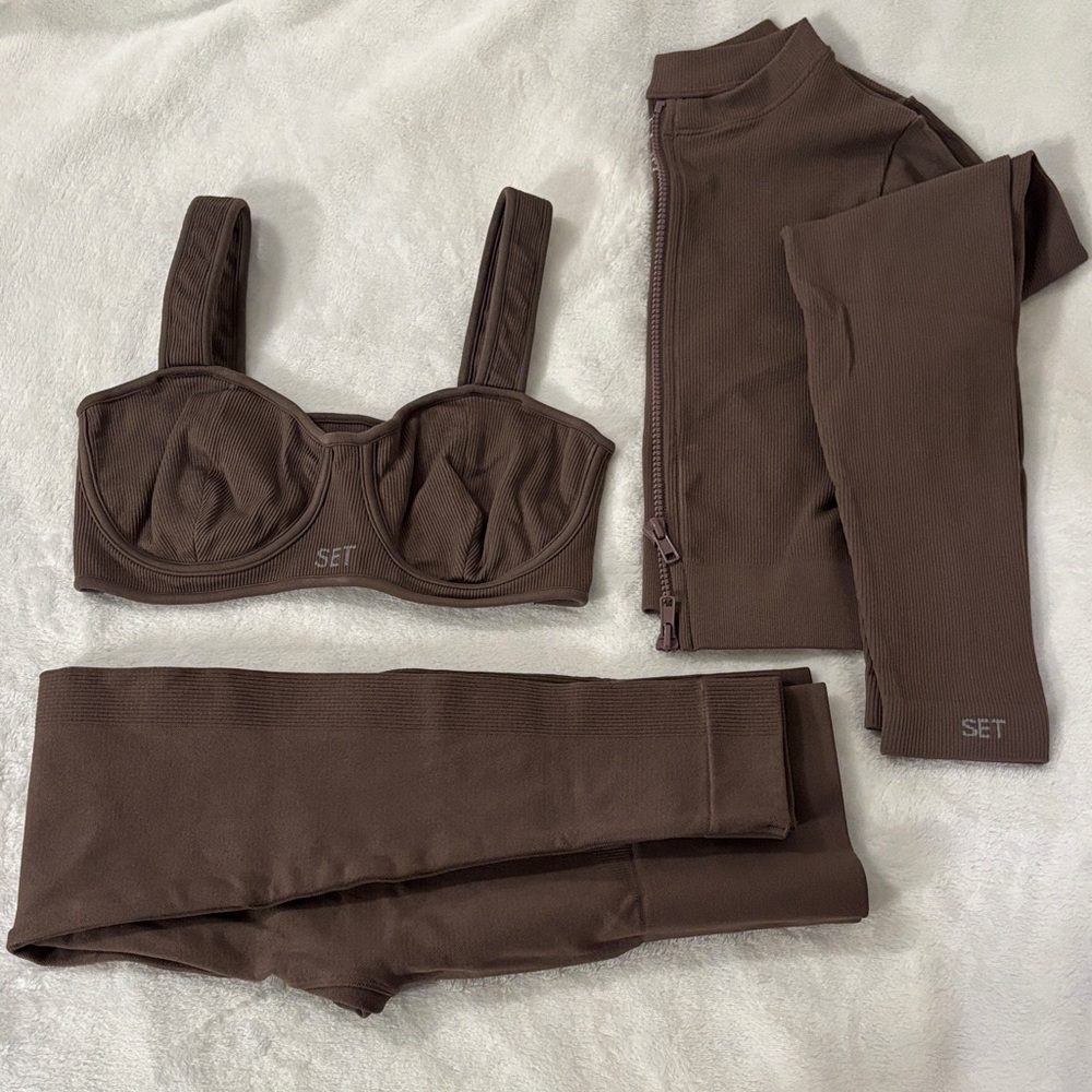SET ACTIVE three piece set top jacket and leggings size S